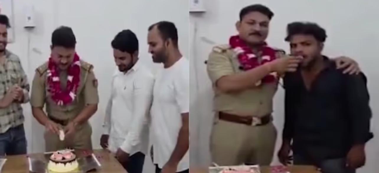 जिन पर मुकदमें है, उनके साथ चौकी प्रभारी ने मनाया जन्मदिन
